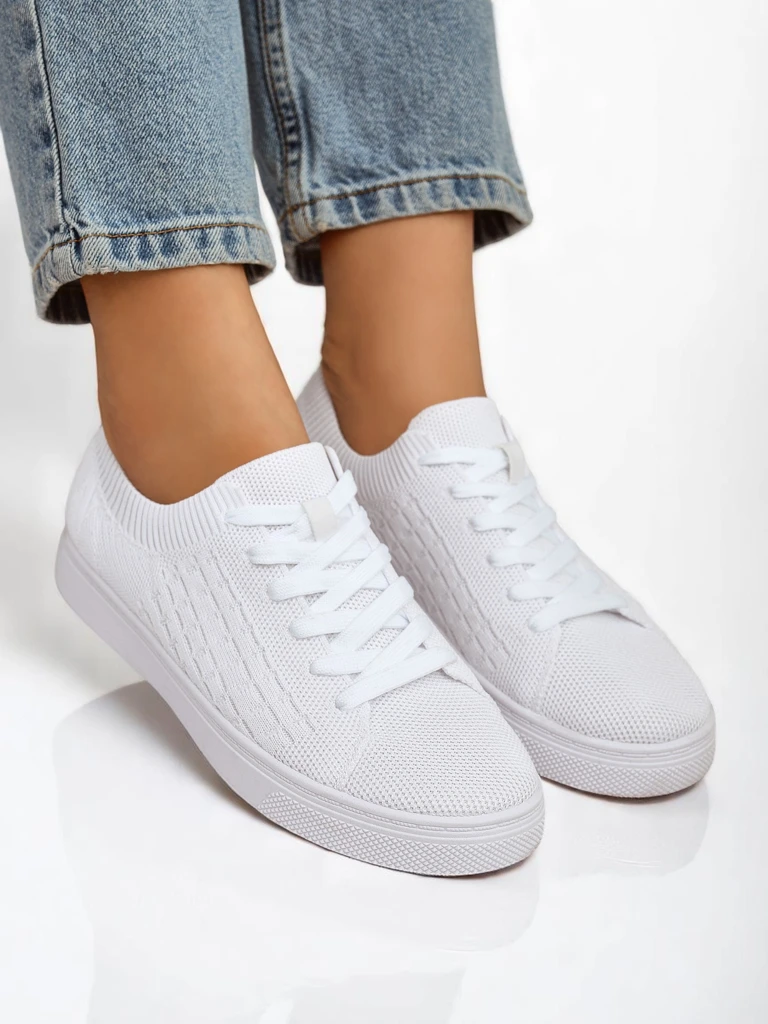 Sneakers Dama Royalfashion AURELIA – teniși textili albi pentru primăvară și vară