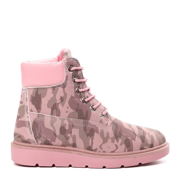 Różowe, ocieplane trapery w moro Josepha- Obuwie