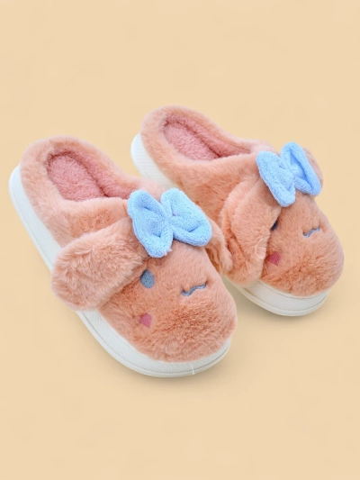 Papuci de blană pentru femei Royalfashion cu fundiță Savos