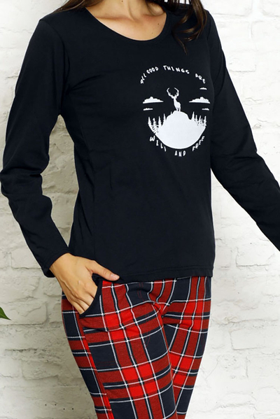 Royalfashion Pijama de damă în albastru marin și roșu