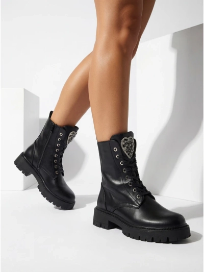Botki Damskie Luna Czarne Skórzane Eleganckie na Jesień