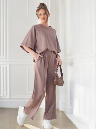Set Royalfashion pentru femei cu mâneci scurte și pantaloni largi