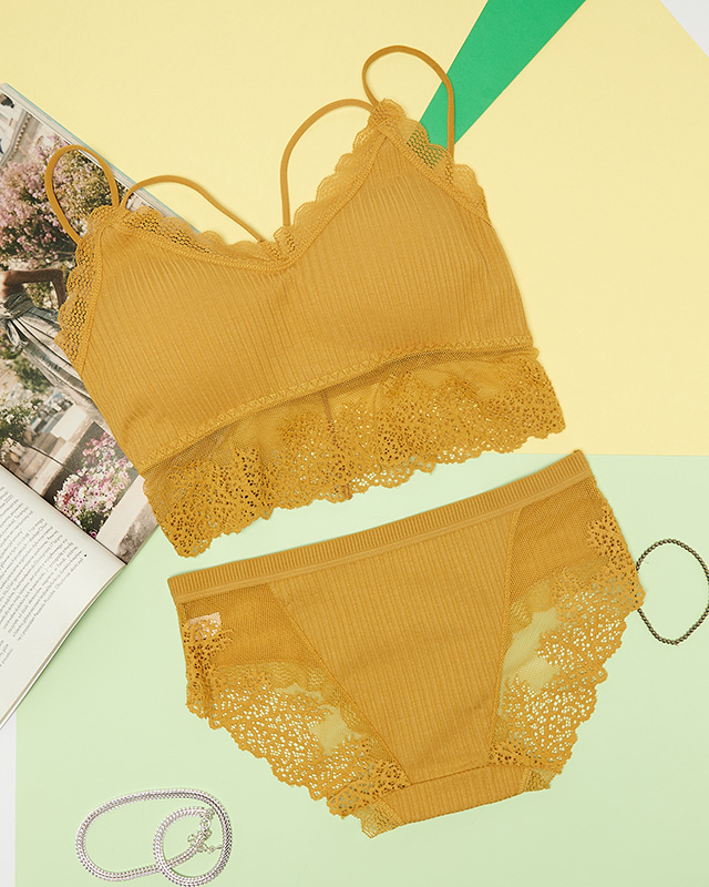 Set lenjerie intima dama cu dantela mustar - Lenjerie intima