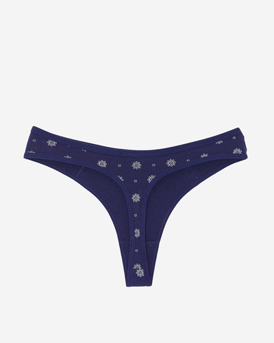 Tanga de dama bleumarin din bumbac cu flori - Lenjerie intima