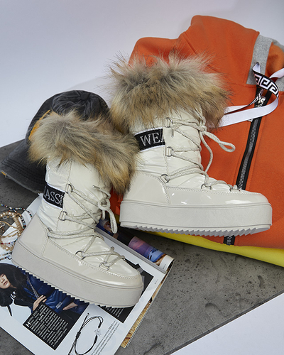 Încălțăminte de copii bej a'la cizme de zăpadă cu blană Asika - Încălțăminte