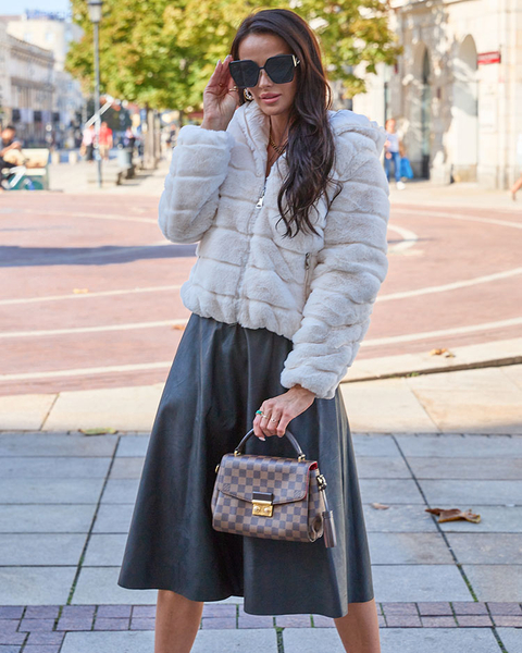 Royalfashion Jachetă de damă cu două fețe cu blană de culoare crem