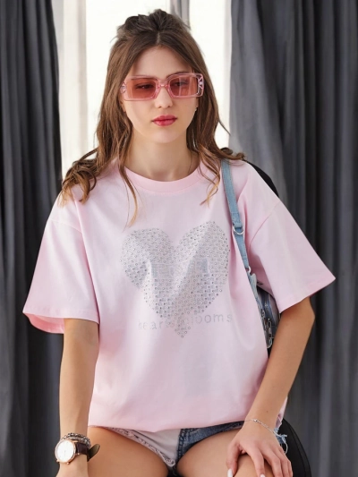 Royalfashion Tricou din bumbac pentru femei LOVE cu cristale