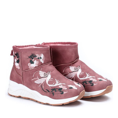 Różowe śniegowce z haftem Lilah - Obuwie