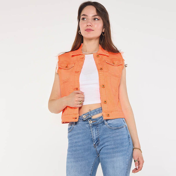 Vestă din denim portocaliu pentru femei - Îmbrăcăminte