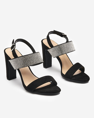 OUTLET Sandale de dama negre pe stalp cu zirconii Maerro - Incaltaminte