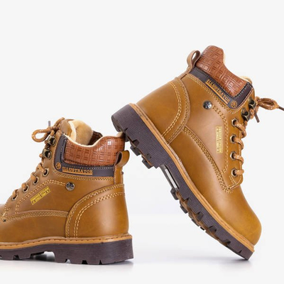 Cizme de drumeții pentru băieți de culoare maro deschis cu inscripții Navide - Încălțăminte