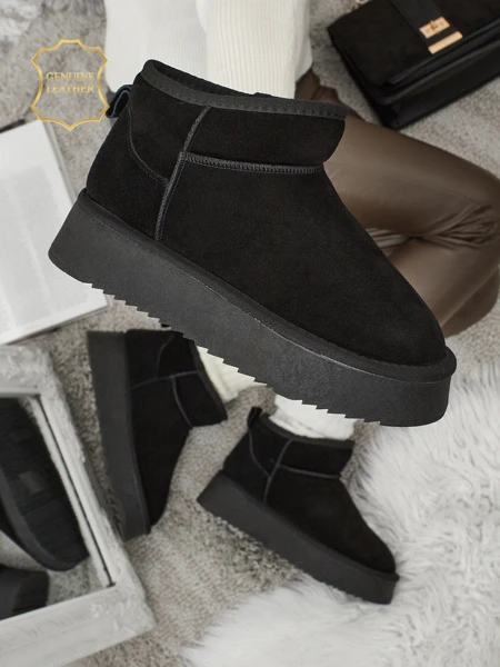 Botine scurte tip snowboots pentru femei, din piele naturală, Elunara