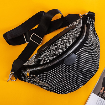 Rinichi negru pentru femei cu zirconiu argintiu cubic - Genți de mână