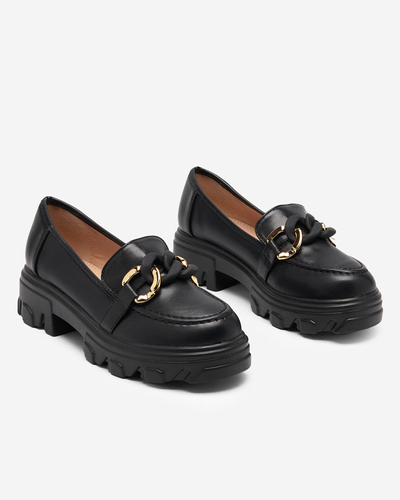 OUTLET Pantofi negri de dama cu talpa groasa cu decor Simero - Incaltaminte