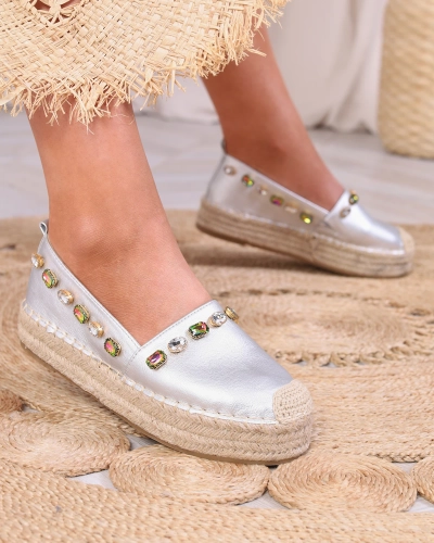 Espadrile argintii de damă cu cristale Ziennie - Încălțăminte