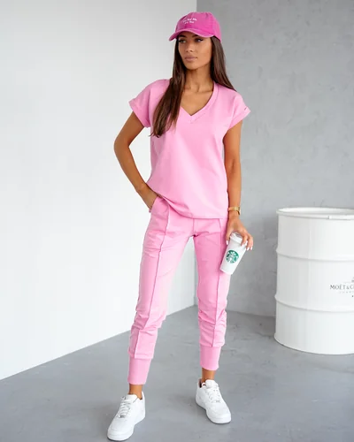 Royalfashion Set casual din bumbac pentru femei, cu mâneci scurte