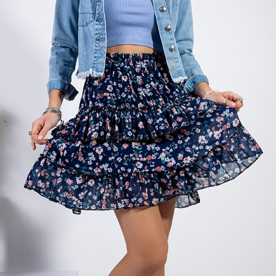 Fustă scurtă bleumarin cu florale florale - Îmbrăcăminte