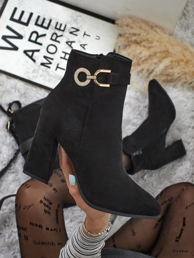 Botine damă eco piele întoarsă cu toc gros Victi