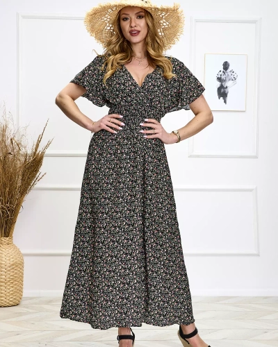 Rochie maxi pentru femei negru floral Îmbrăcăminte