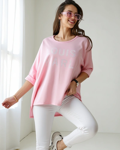 Bluză din viscoză pentru femei Royalfashion cu inscripții din strassuri