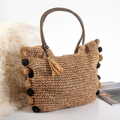 Geantă de mână împletită maro paie - Genti de mână