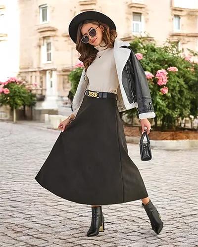 Fusta midi pentru femei de la Royalfashion, din catifea