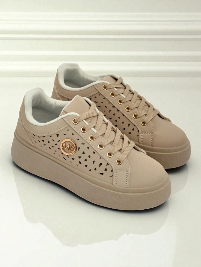 Cleo Ecru Platino – sneakers bej pe platformă Royalfashion piele ecologică