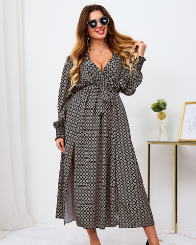 Royalfashion Rochie maxi pentru femei cu model bej și negru