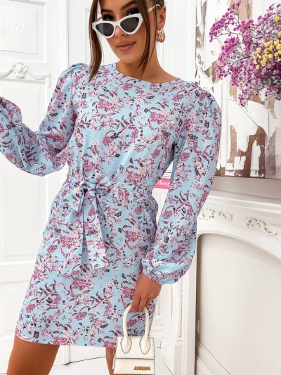 Rochie mini floral pentru femei cu mâneci bufante și curea