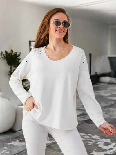 Pulover subțire din viscoză pentru femei Royalfashion cu strassuri pe umeri