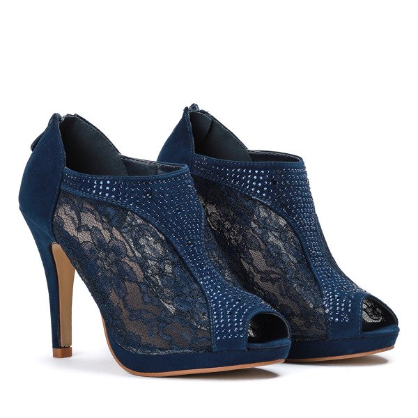 Granatowe botki na szpilce z odkrytym noskiem Sherley- Obuwie