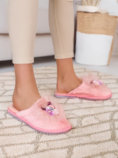 Papuci de blană pentru femei Royalfashion cu flori Ederra