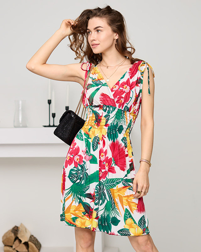 Rochie scurtă albă cu bretele cu model floral - Îmbrăcăminte