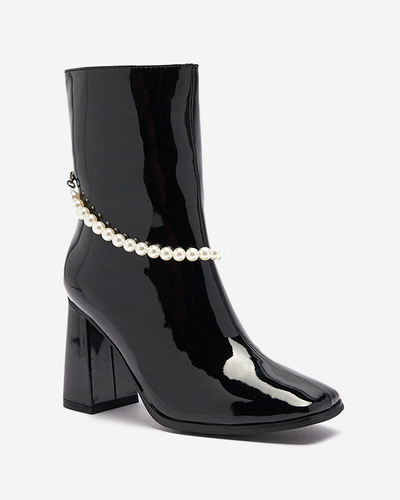 Cizme înalte stiletto de damă lăcuite negre Rassla- Footwear