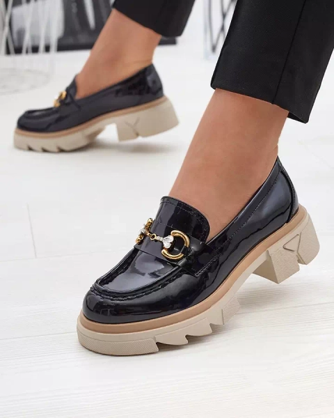 Mocasini de damă negri lăcuiți cu cristale Inriw - Încălțăminte