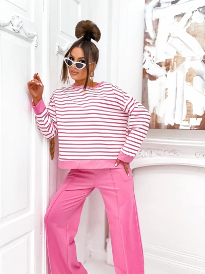 Set de bumbac în dungi pentru femei Royalfashion cu pantaloni largi