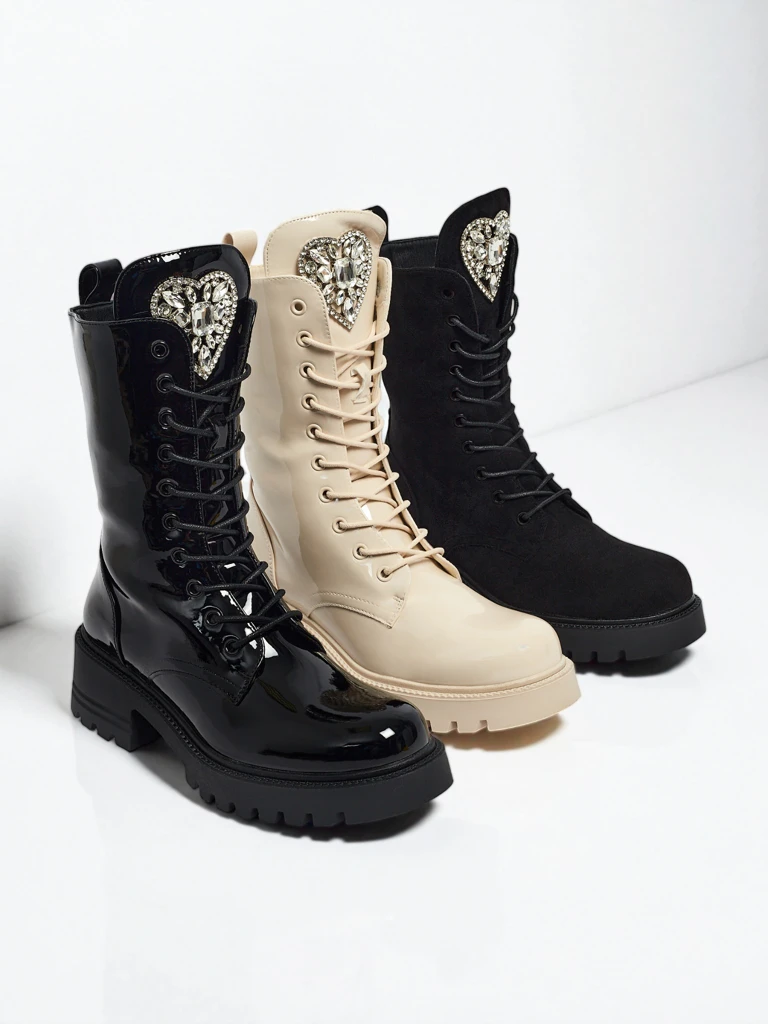 Botine Dama Luna Negre Lăcuite Stilate de Toamnă
