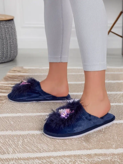 Slapi din blană pentru femei Royalfashion cu flori Ederra