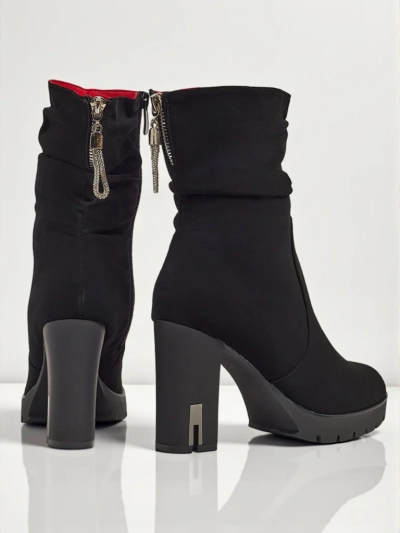 Botine de damă din piele ecologică mată cu toc gros Nivarelle