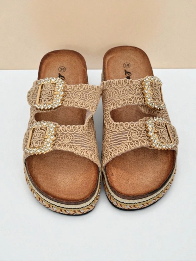 Royalfashion Sandale de damă cu catarame cu pietre GlamCork