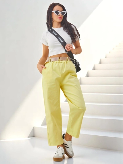 Pantaloni drepti din bumbac pentru femei Royalfashion, țesătură