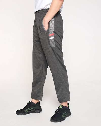 Pantaloni de trening pentru bărbați gri închis cu inscripții - Îmbrăcăminte