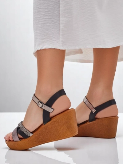 Sandale cu wedge pentru femei Royalfashion cu strasuri și sclipici Glittera