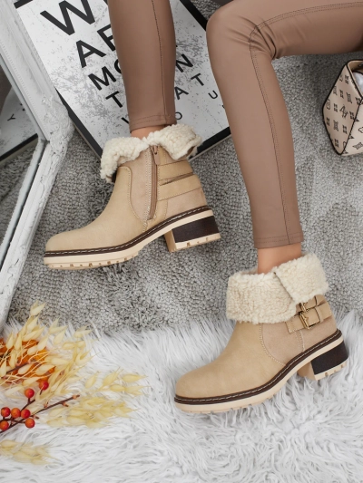 Botki damskie eko skórzane z kożuszkiem Kavira