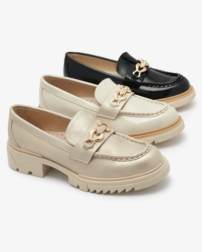 Mocasini de damă lăcuiți negri cu lanț Sotella - Încălțăminte