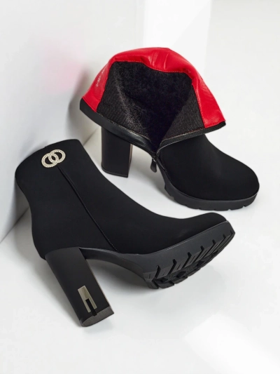 Botine de damă din piele ecologică mată cu toc gros Olivane