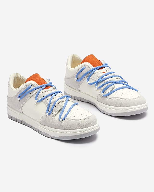 Adidași sport de damă alb-gri cu șireturi albastre Olierinc - Încălțăminte