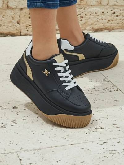 Sneakers damă Hypatia Nero din piele ecologică cu platformă de 5 cm