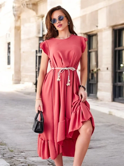 Rochie midi Royalfashion pentru femei cu volane și mâneci scurte