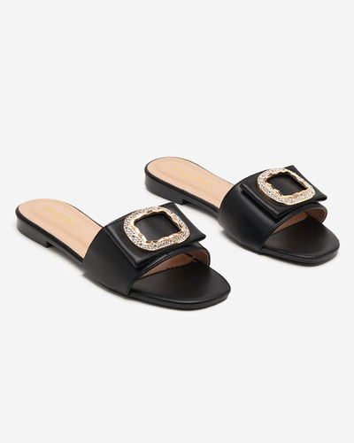 OUTLET Papuci de dama negri cu ornament cu zirconiu Iteria - Incaltaminte